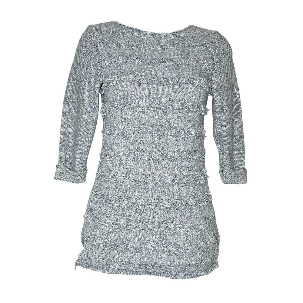 NIC + ZOE Women's Size PP Gray White‎ Sea Level Fringe Stripe Cotton Knit Top.